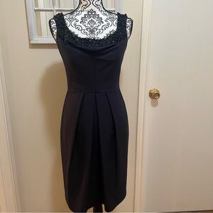 Lela Rose Navy Blue Beaded Cocktail Dress Size 6